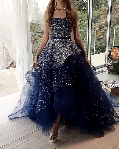 Rhinestone Dress - Blue Haute Couture Dress – Blini Fashion House